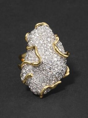NEW Alexis Bittar Two-Tone Crystal Geode Statement Ring Size 7 Gold Clear AP10